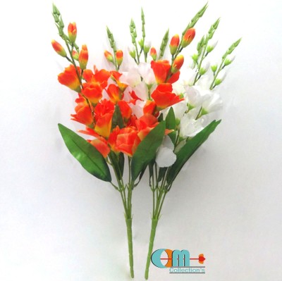 OM COLLECTIONS Gladiolus Artificial Flower Orange, White Gladiolus Artificial Flower(25 inch, Pack of 2, Flower Bunch)