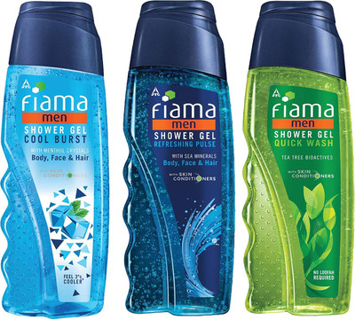 FIAMA Men Refreshing Pulse, Cool Burst and Quick Wash Shower Gel (3 x 250 ml)