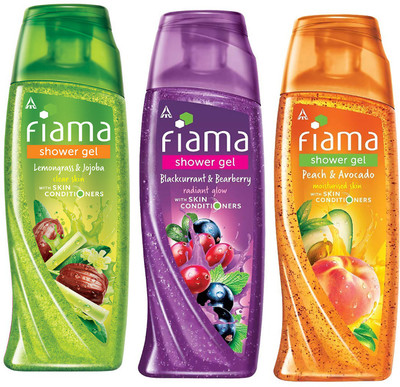 FIAMA Lemongrass and Jojoba, Blackcurrant and Bearberry, Peach and Avocado Shower Gel (3 x 250 ml)