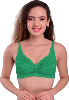 FIMS Women Cotton Lycra Net Bra, Full Coverage, Bralette Pack of 1 Women T-Shirt Non Padded Bra(Green)