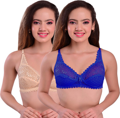 FIMS Women T-Shirt Non Padded Bra(Beige, Blue)