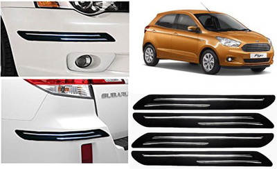 FINCOSTA Rubber Car Bumper Guard(Black, Silver, Pack of 4Pcs Double Bumber Protector, Toyota, Linea Classic)