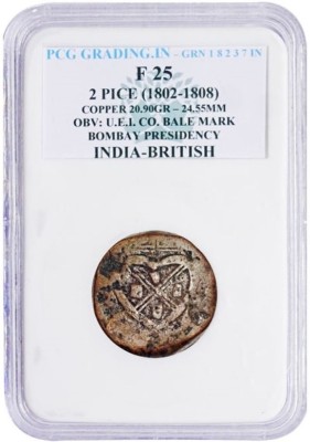 Prideindia 2 Pice (1802-08) Obv: U.E.I. Co. PCG Graded Old and Rare Copper Coin Ancient Coin Collection(1 Coins)