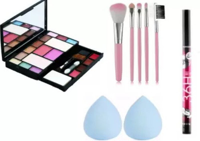 Pohok 6171 Makeup Kit With 5 pieces Makeup Brush Set + 2 PCS BLENDER PUFF + EYELINER (Pack of 9)(5 Items in the set)