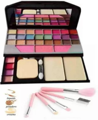 Pohok Sensational Beauty 6155 Make Up Kit With Compact And Puff 24 Shades Eye Shadow Multi Shades & Menow 5 Piece Make up Brushes(2 Items in the set)
