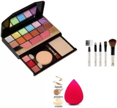 Pohok 5024 Mini Travel Size Make Up Kit & 5 Piece Make Up Brush & Menow Puff(3 Items in the set)