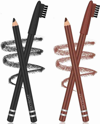 SKYBOAT SMOOTH AND SOFT EYEBROW BROWN AND BLACK PENCIL WITH EYEBROW COMB(BROWN, BLACK)