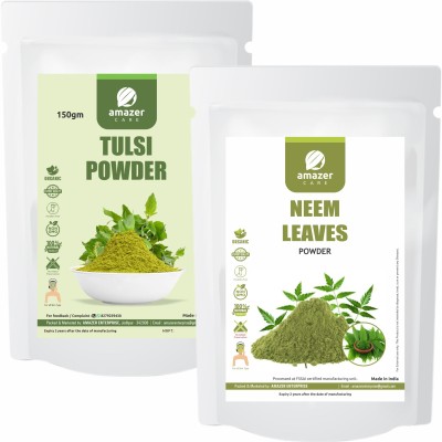 Amazer Care Neem + Tulsi Leaves Powder Combo For Face Pack And Hair (2 Pouches, 150 gm)(300 g)