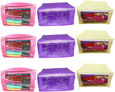 Aadhya Multipurpose Combo Of Non Woven Saree Cover pack of 9(Multicolor)