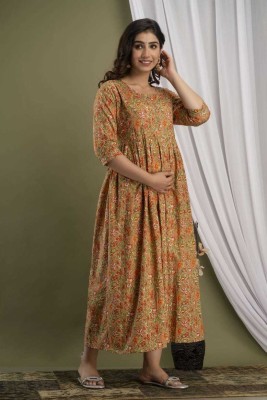 guru fashion Anarkali Gown(Yellow)