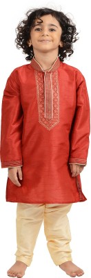 MAHARAJA Boys Festive & Party Kurta and Pyjama Set(Red Pack of 1)