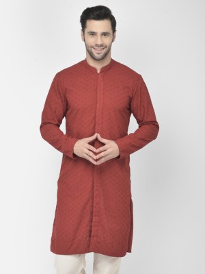 DEYANN Men Chikan Embroidery Straight Kurta(Red)