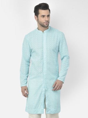 DEYANN Men Chikan Embroidery Straight Kurta(Blue)