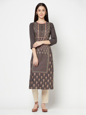 CANTABIL Women Printed Straight Kurta(Grey)