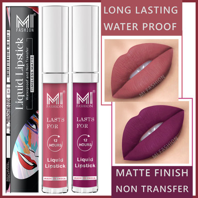 MI FASHION Long Lasting Waterproof Non Transfer Liquid Matte Lipsticks 3.5ml each(Peach,Wine, 7 ml)
