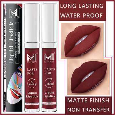 MI FASHION 3.5ml each Waterproof Smudge Proof Skin Friendly Matte Liquid Lipstick Long(Deep Red,Red Brown, 7 ml)