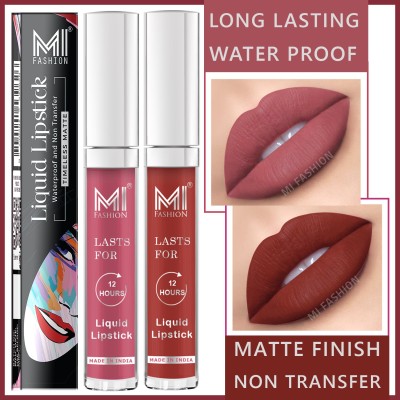 MI FASHION Matte Liquid Lipstick Long Stay on Lips Waterproof Kiss Proof 3.5ml each bullet(Peach,Brick Red, 7 ml)