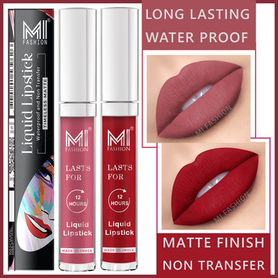 MI FASHION Original New Weighltess Lightweight Smooth Matte Liquid Lipstick 3.5ml each(Peach,Ruby Red, 7 ml)