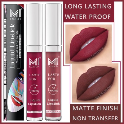 MI FASHION Original New Weighltess Lightweight Smooth Matte Liquid Lipstick 3.5ml each(Deep Pink,Brown Bar, 7 ml)