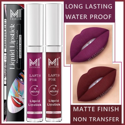 MI FASHION Long Lasting Waterproof Non Transfer Liquid Matte Lipsticks 3.5ml each(Wine,Red Brown, 7 ml)