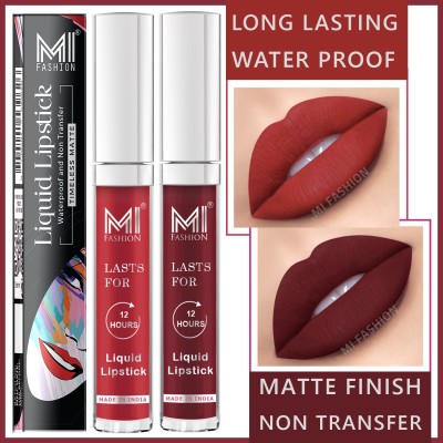 MI FASHION Matte Liquid Lipstick Long Stay on Lips Waterproof Kiss Proof 3.5ml each bullet(Orange,Red Brown, 7 ml)