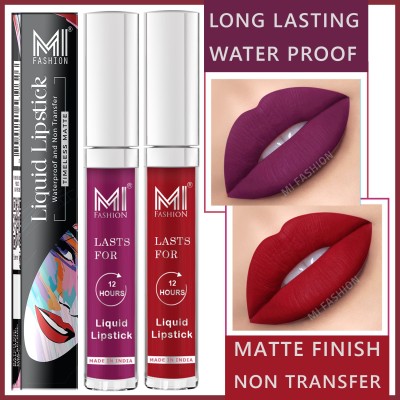 MI FASHION Long Lasting Waterproof Non Transfer Liquid Matte Lipsticks 3.5ml each(violet,Ruby Red, 7 ml)