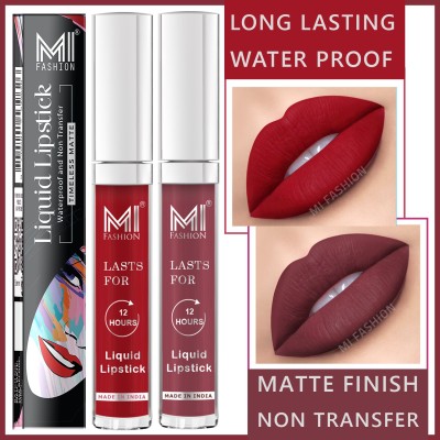 MI FASHION Long Lasting Waterproof Non Transfer Liquid Matte Lipsticks 3.5ml each(Ruby Red,Chocolate, 7 ml)