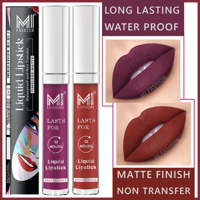 MI FASHION Long Lasting Waterproof Non Transfer Liquid Matte Lipsticks 3.5ml each(Violet,Brick Red, 7 ml)