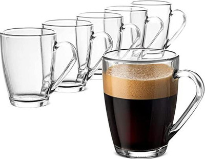Zepoli 220 ml Clear Coffee,Tea Cups Latte Cups Cappuccinos Set of 6 Glass Coffee Mug(220 ml, Pack of 6)
