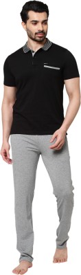 SWEET DREAMS Men Solid Black Top & Pyjama Set