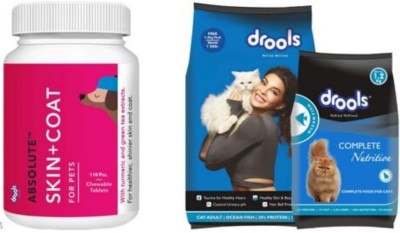 Drools CAT ADULT OCEAN FISH 3KG AND SKIN+COAT TABLATE 110 PCS Fish 3 kg (3x1 kg) Dry Adult Cat Food