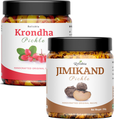 Relishta Jimikand & Karonda Pickle Suran Achar Combo (2x250G) Premium Less Oil Homemade Mixed Vegetable Pickle(2 x 250 g)
