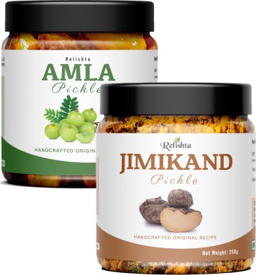 Relishta Jimikand & Amla Pickle Suran Ka Achar Combo (2x250G) Premium Less Oil Homemade Mixed Vegetable Pickle(2 x 250 g)