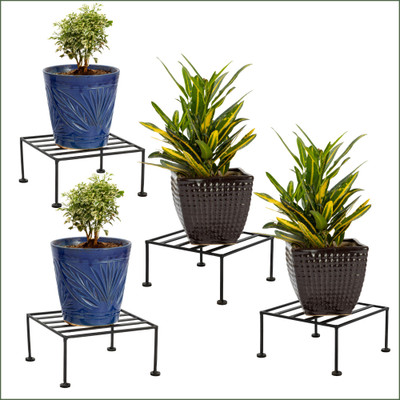 Equal RustProof Square-4Pack Iron MetalStands for Plants, Pots and Gamla for Balcony Plant Container Set(Pack of 4, Metal)