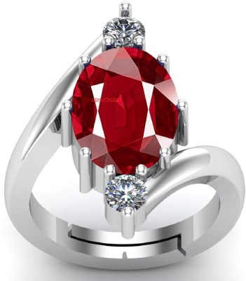 SIDHGEMS 11.25 Ratti 10.00 Carat Natural Ruby Stone Manik Ring Brass Ruby Silver Plated Ring