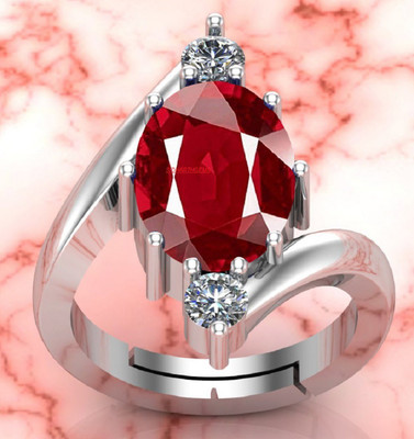 Sidharth Gems Brass Ruby Silver Plated Ring