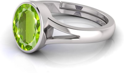 LMDLACHAMA 6.25Ratti/ 5.25 Carat Natural Peridot Green Gemstone Ring For Adjustable Silver Sterling Silver Plated Ring