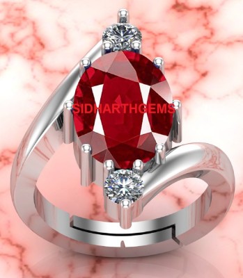 SIDHGEMS SIDHGEMS 7.25 Ratti 6.00 Carat Natural Ruby Stone Manik Ring Brass Ruby Silver Plated Ring