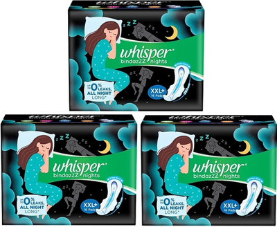 Whisper Bindazzz Night XXL+ 16+16+16 Sanitary Pads Sanitary Pad(Pack of 48)