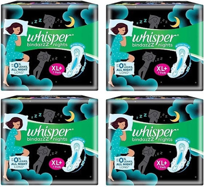 Whisper Ultra Night Sanitary Pads – XL+ 7+7+7+7 Sanitary Pads (Pack of 1) Sanitary Pad (Pack of 4)