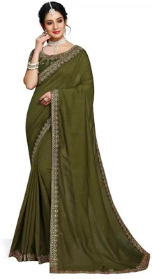 DHARMEE Solid/Plain Bollywood Art Silk Saree(Light Green)