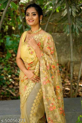 LD CREATION Self Design, Embroidered Daily Wear Net Saree(Yellow)