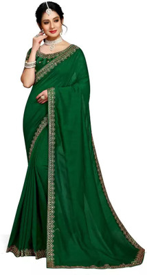 DHARMEE Solid/Plain Bollywood Art Silk Saree(Green)