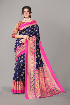 Nirvaan Printed Daily Wear Art Silk Saree(Blue)