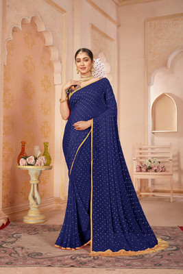 DIVYASHAKTI FASHION Dyed Bollywood Chiffon Saree(Dark Blue)