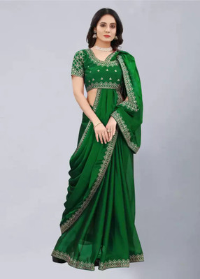 DHARMEE Solid/Plain Bollywood Art Silk Saree(Green)