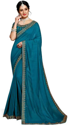 DHARMEE Solid/Plain Bollywood Art Silk Saree(Dark Green)