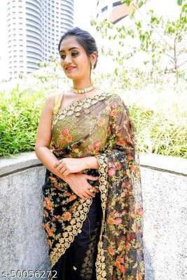 LD CREATION Self Design Daily Wear Net Saree(Black)