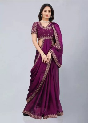 DHARMEE Solid/Plain Bollywood Art Silk Saree(Purple)