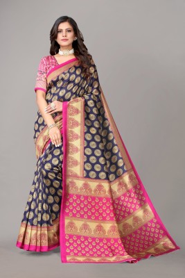 ANIRAV Printed Daily Wear Art Silk Saree(Dark Blue)